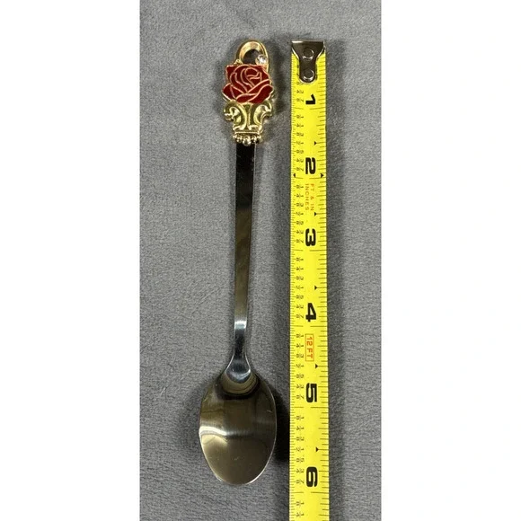 Elegant Tea Cup Glass Coffee Mug Enamel Rose Flower Butterfly ARC and Spoon - Picture 15 of 16